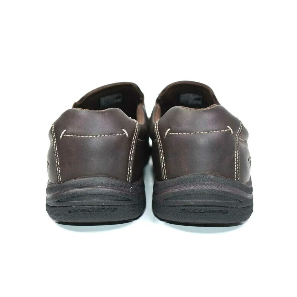 Skechers Mens Memory‎ Relaxed Fit Brown Leather Casual Loafers Size 8 - 64348